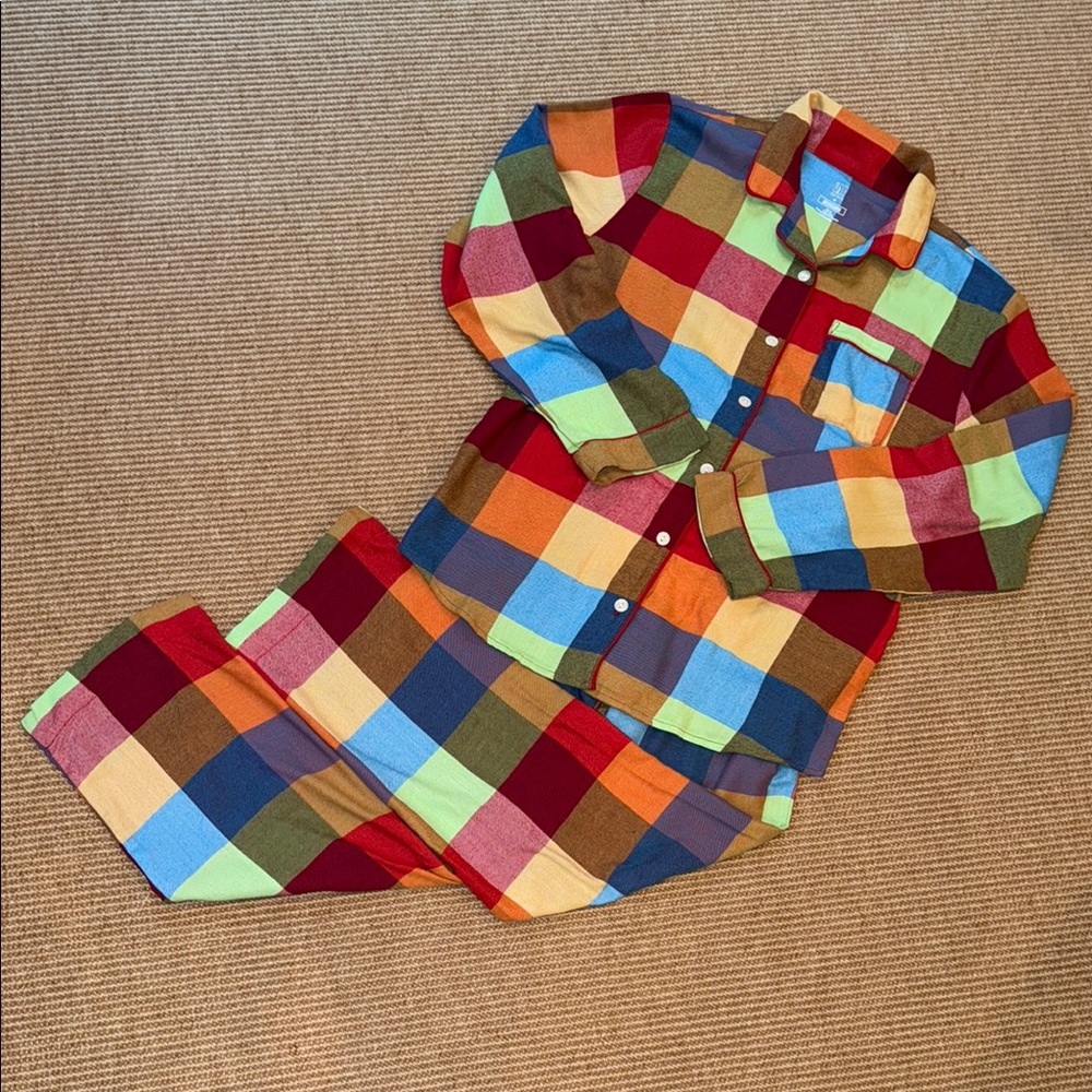 New Gap Kids 100% Recycled Happy Plaid PJ Set Sz 12